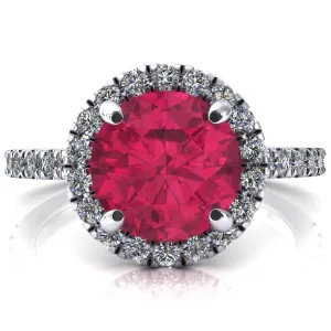 Talia Round Ruby 4 Prong Halo 5/8 Micropave Engagement Ring