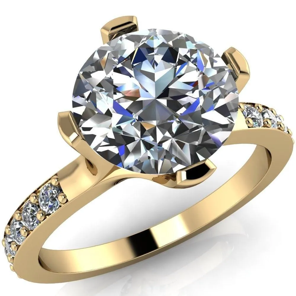 Taryn Round Center Stone Extravagant Quarter Bezel Set Diamond Sides Ring