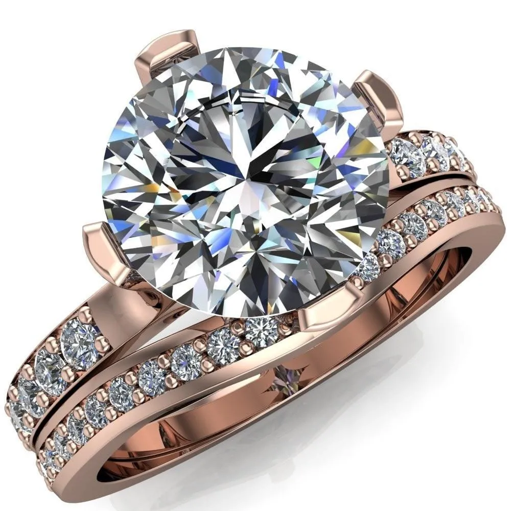 Taryn Round Center Stone Extravagant Quarter Bezel Set Diamond Sides Ring