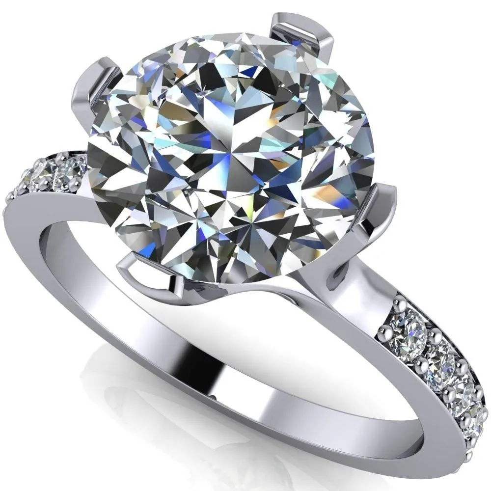 Taryn Round Center Stone Extravagant Quarter Bezel Set Diamond Sides Ring