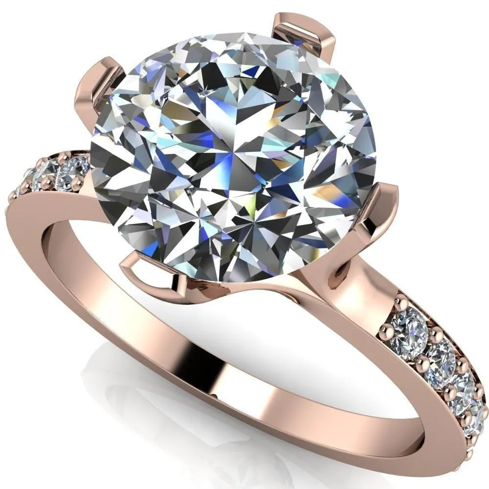 Taryn Round Center Stone Extravagant Quarter Bezel Set Diamond Sides Ring