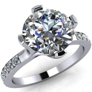 Taryn Round Center Stone Extravagant Quarter Bezel Set Diamond Sides Ring