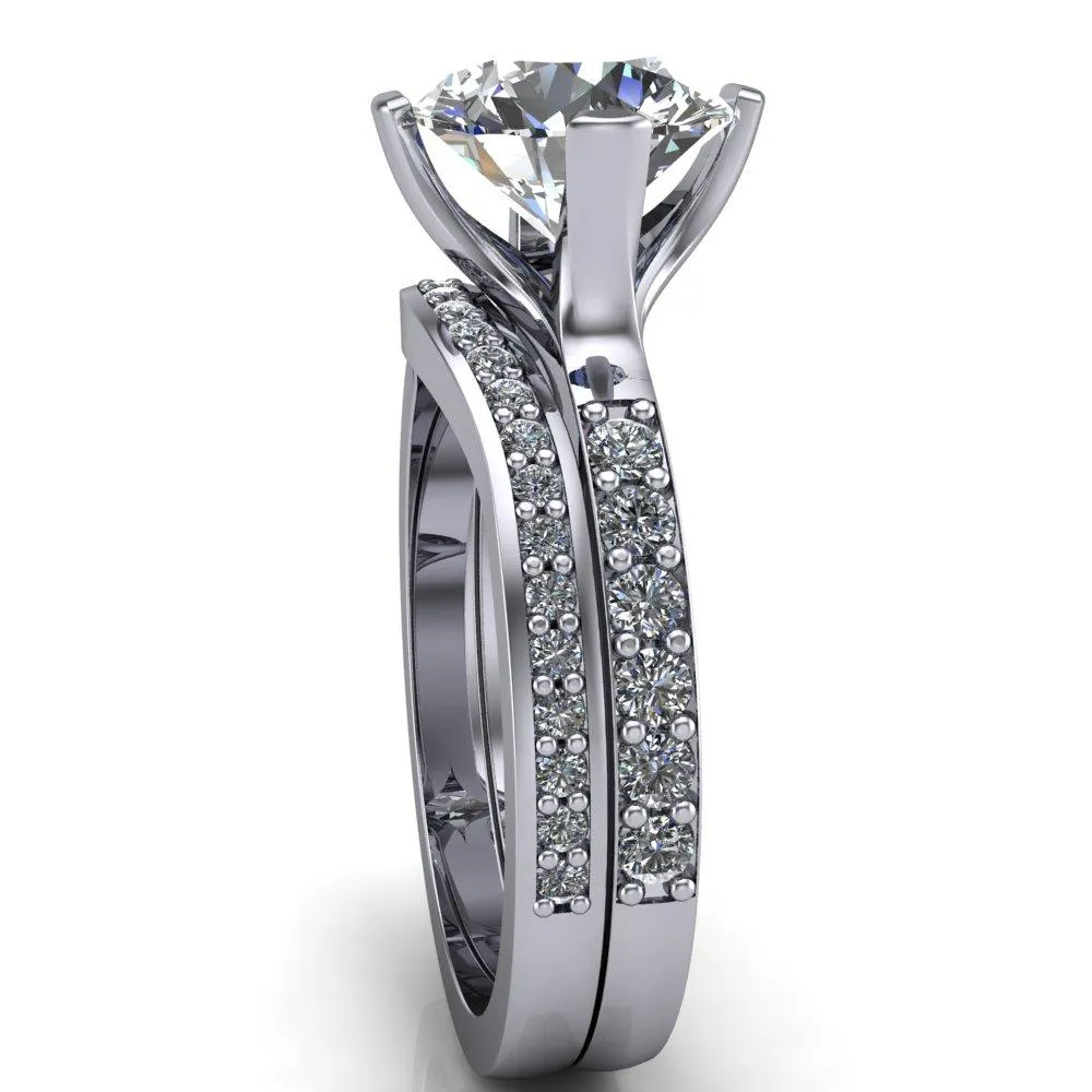Taryn Round Center Stone Extravagant Quarter Bezel Set Diamond Sides Ring