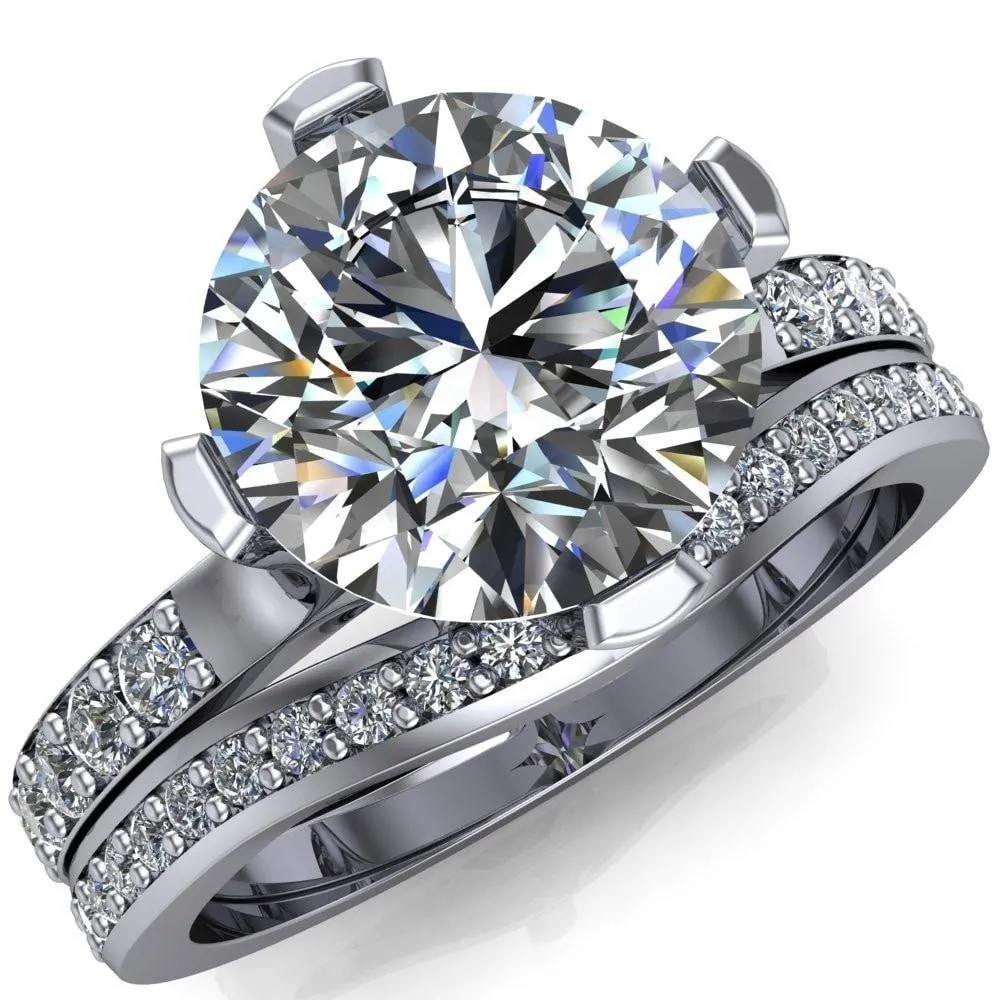 Taryn Round Center Stone Extravagant Quarter Bezel Set Diamond Sides Ring
