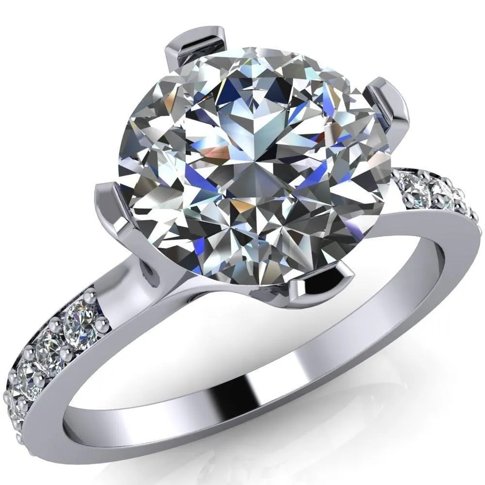 Taryn Round Center Stone Extravagant Quarter Bezel Set Diamond Sides Ring