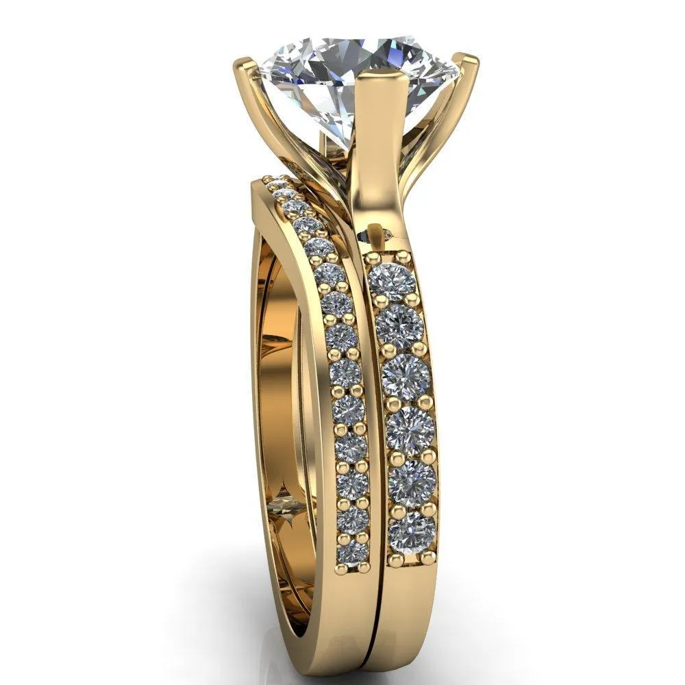 Taryn Round Center Stone Extravagant Quarter Bezel Set Diamond Sides Ring