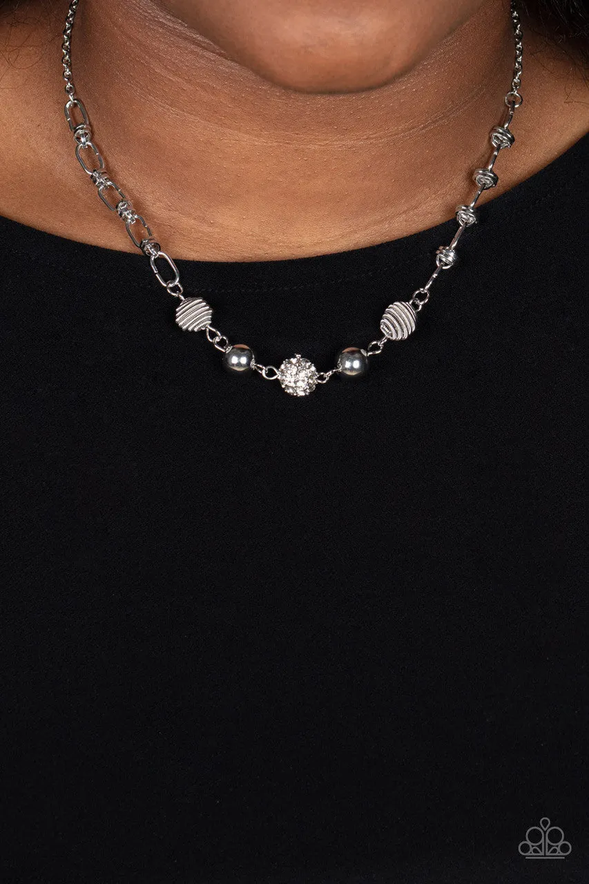 Taunting Twinkle - White - Rhinestone Encrusted Bead Paparazzi Short Necklace