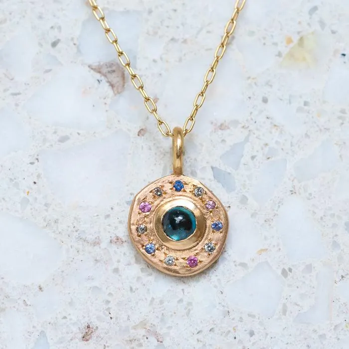 Teal Parti Sapphire Roman Disc Necklace