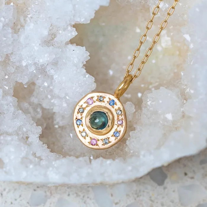 Teal Parti Sapphire Roman Disc Necklace