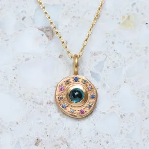Teal Parti Sapphire Roman Disc Necklace