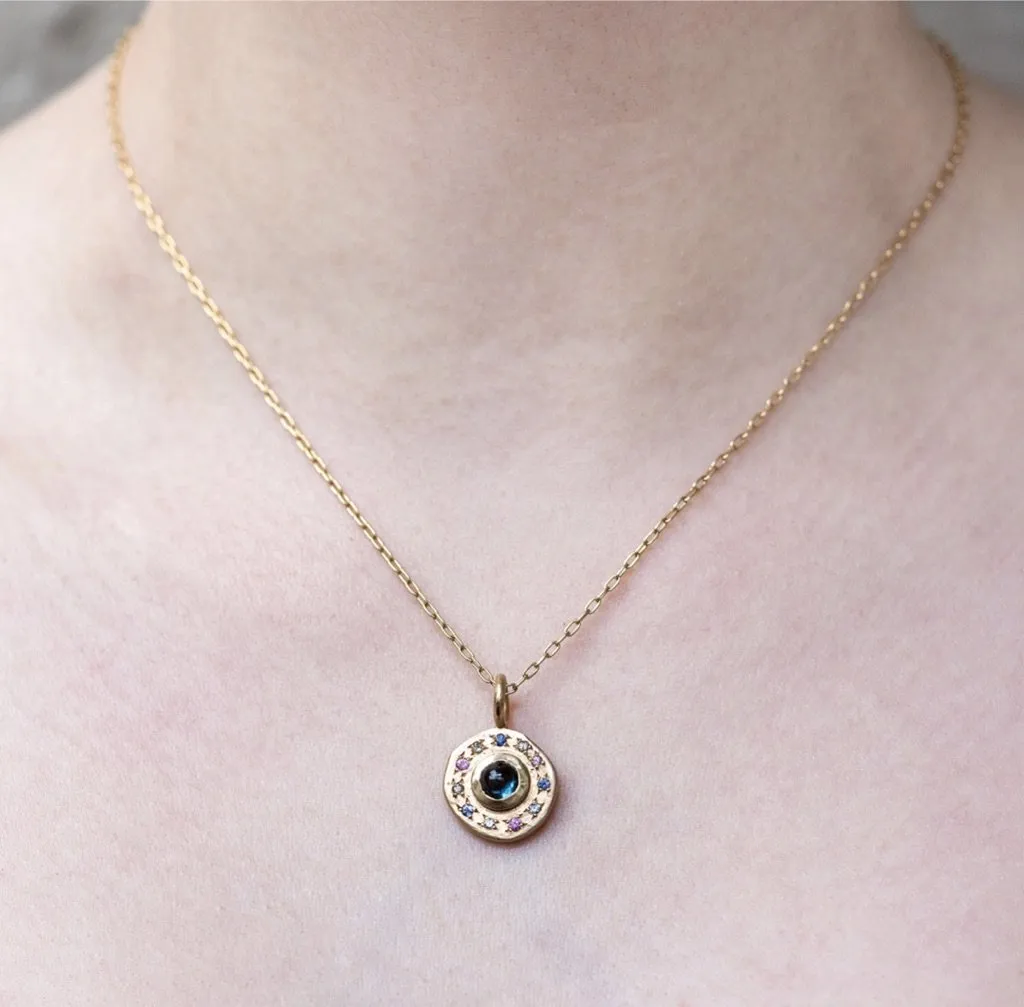 Teal Parti Sapphire Roman Disc Necklace