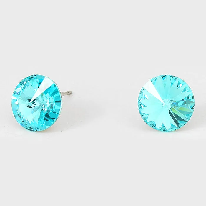 Teal Small Round Crystal Stud Earrings | 10mm = 0.39" | 202666