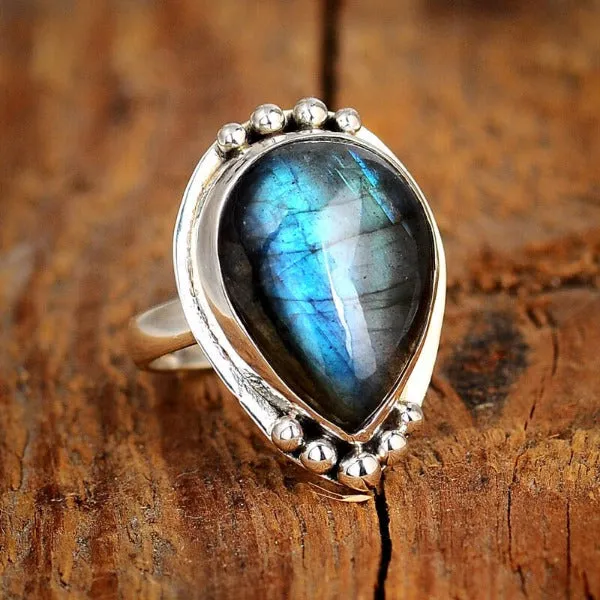 Teardrop Labradorite Ring Sterling Silver