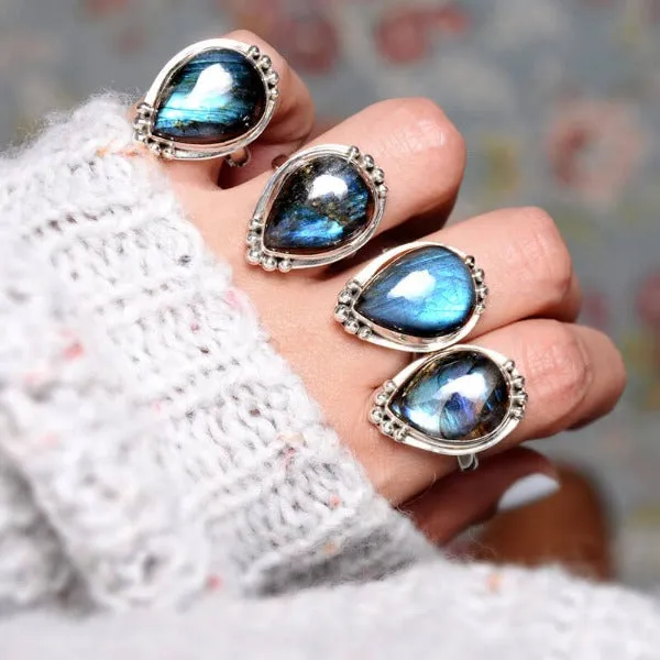 Teardrop Labradorite Ring Sterling Silver