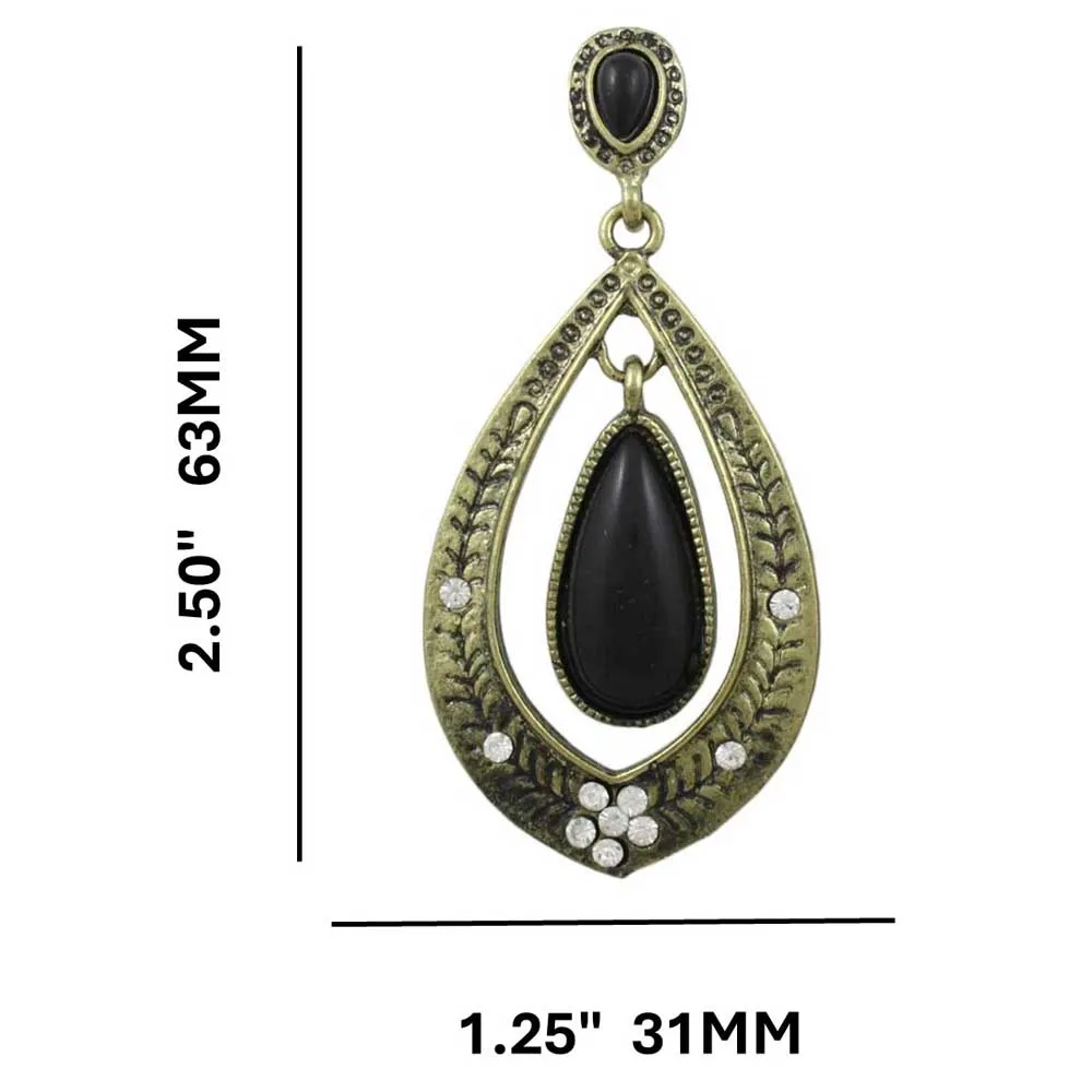 Teardrop with Dangling Black Stone Pierced Earring - REC586