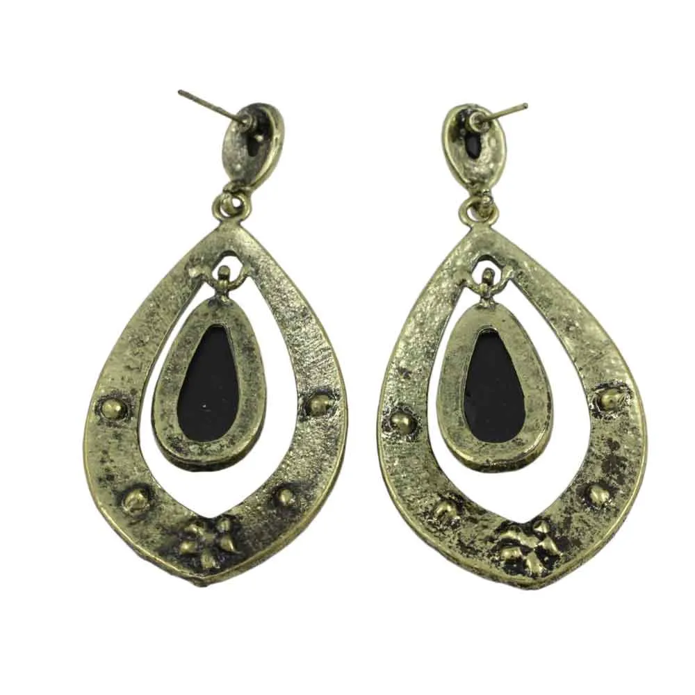 Teardrop with Dangling Black Stone Pierced Earring - REC586