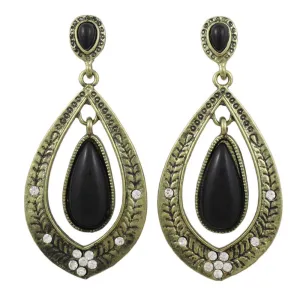 Teardrop with Dangling Black Stone Pierced Earring - REC586