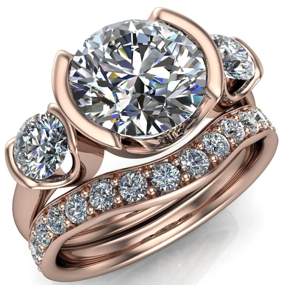 Teresa Round Center Stone Half Bezel Side Diamond 3 Stone Ring