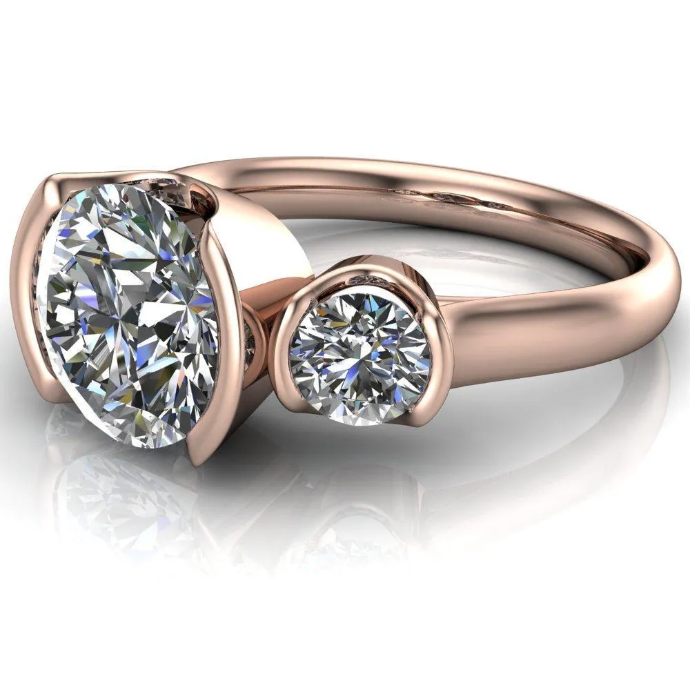 Teresa Round Center Stone Half Bezel Side Diamond 3 Stone Ring
