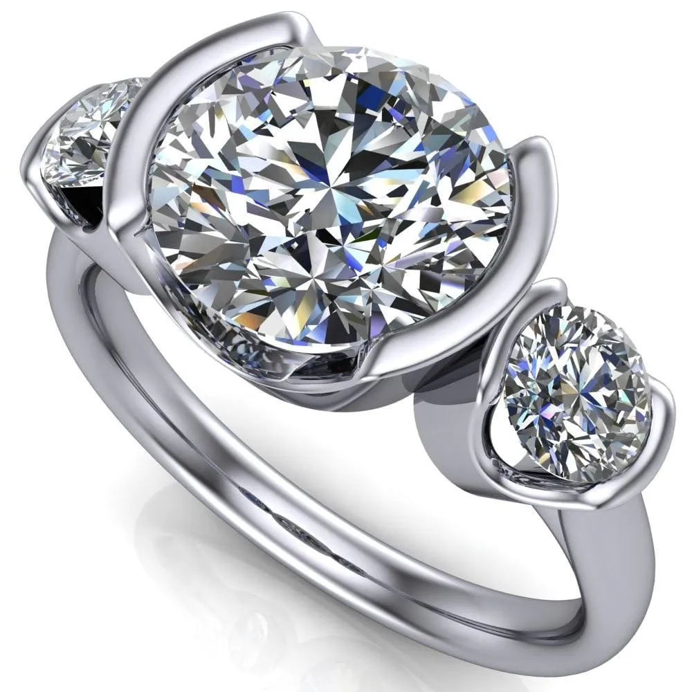 Teresa Round Center Stone Half Bezel Side Diamond 3 Stone Ring