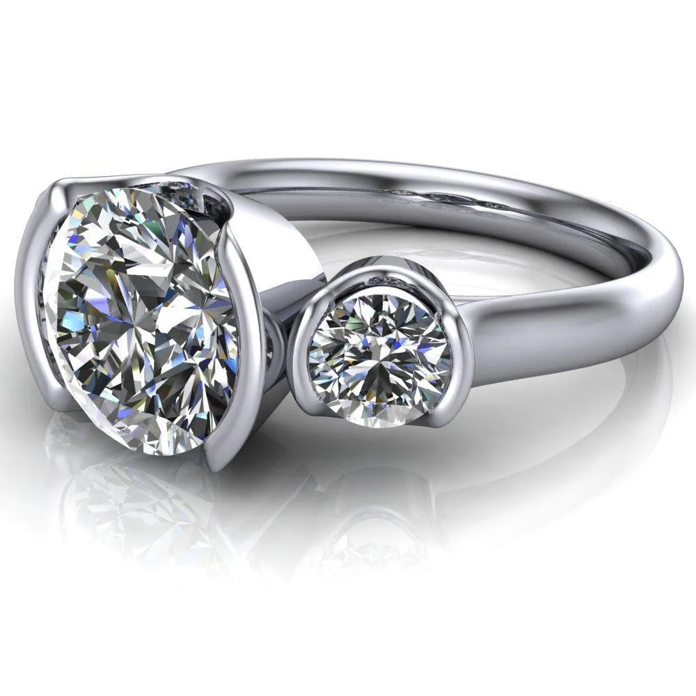 Teresa Round Center Stone Half Bezel Side Diamond 3 Stone Ring