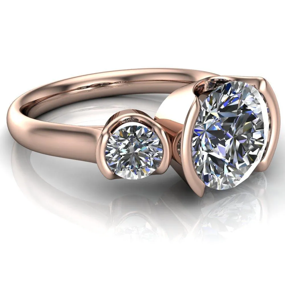 Teresa Round Center Stone Half Bezel Side Diamond 3 Stone Ring
