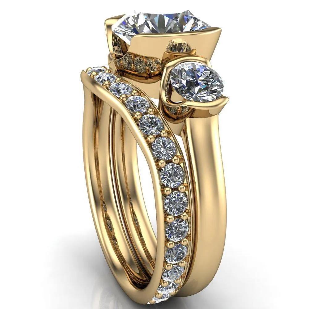 Teresa Round Center Stone Half Bezel Side Diamond 3 Stone Ring