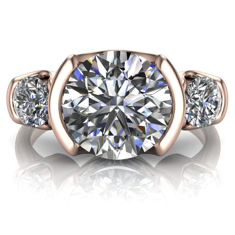 Teresa Round Center Stone Half Bezel Side Diamond 3 Stone Ring