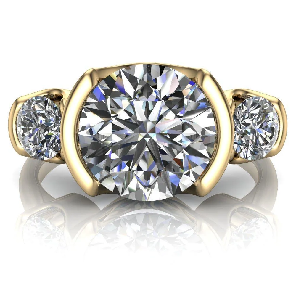 Teresa Round Center Stone Half Bezel Side Diamond 3 Stone Ring