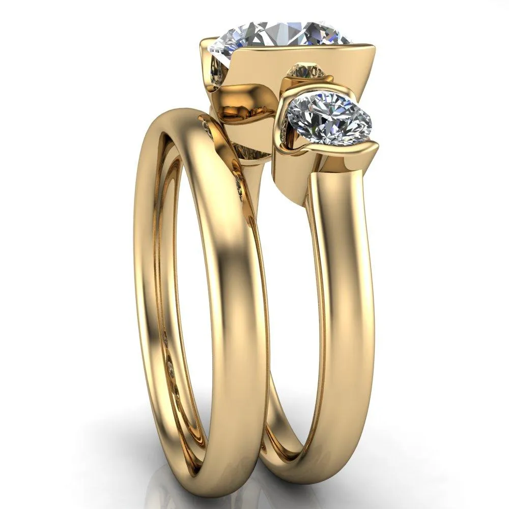 Teresa Round Center Stone Half Bezel Side Diamond 3 Stone Ring