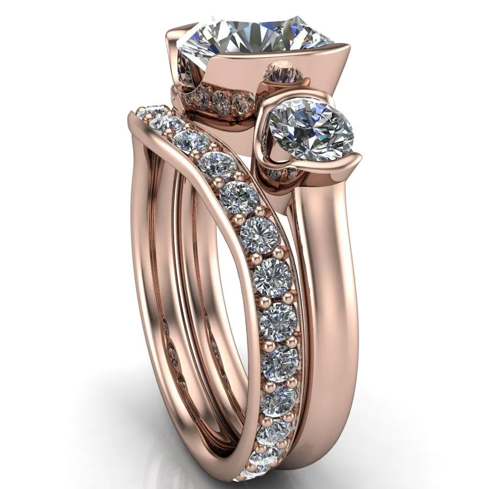 Teresa Round Center Stone Half Bezel Side Diamond 3 Stone Ring