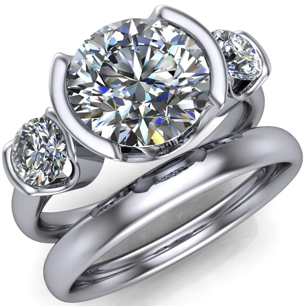 Teresa Round Center Stone Half Bezel Side Diamond 3 Stone Ring