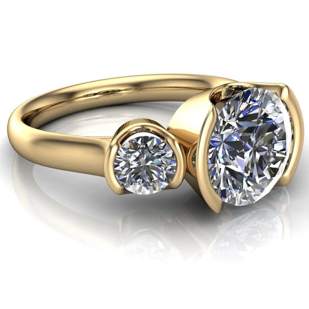Teresa Round Center Stone Half Bezel Side Diamond 3 Stone Ring