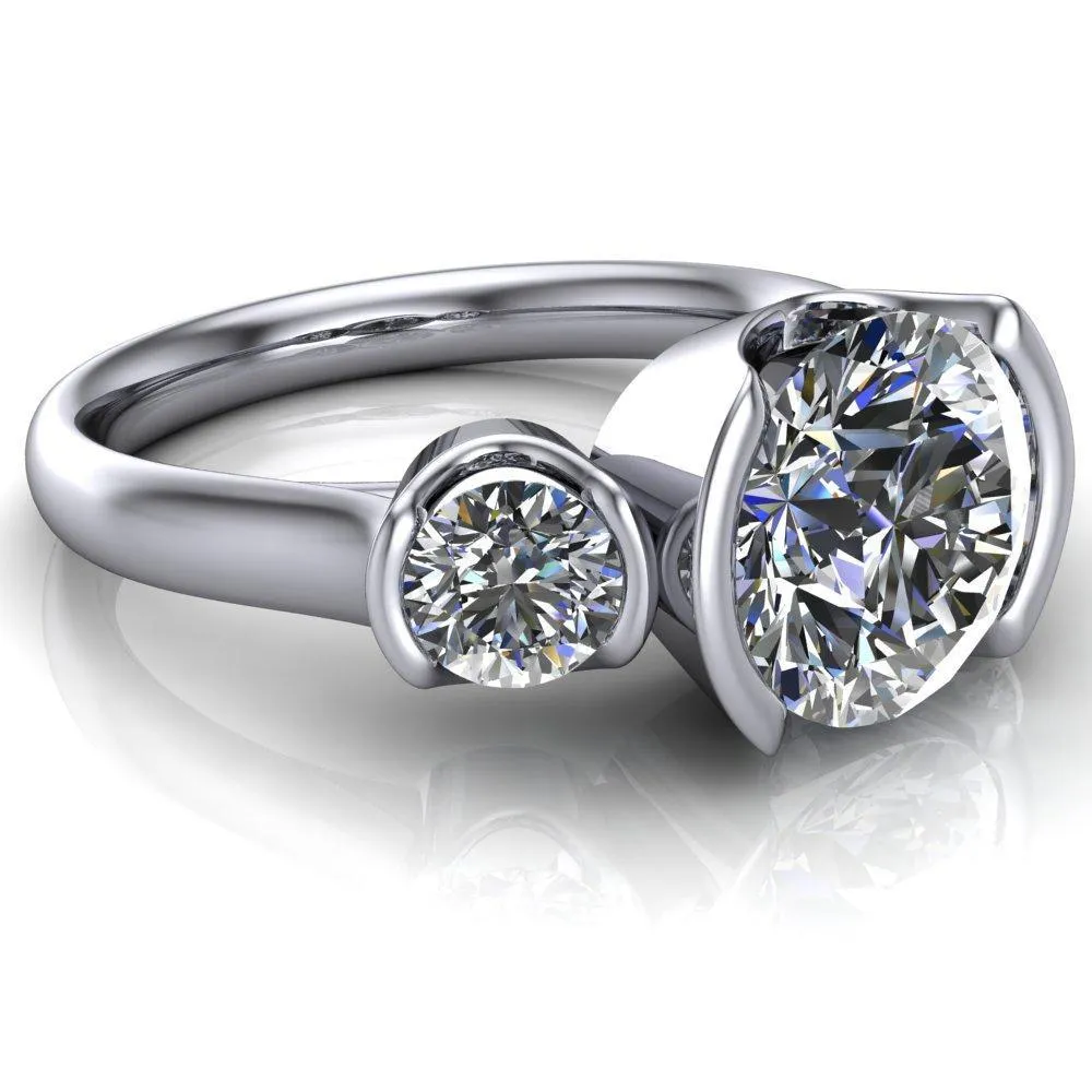 Teresa Round Center Stone Half Bezel Side Diamond 3 Stone Ring