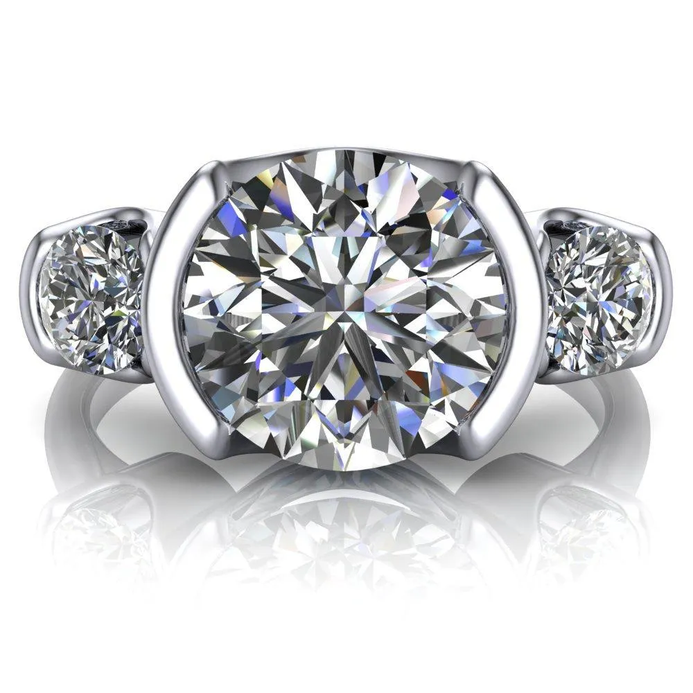 Teresa Round Center Stone Half Bezel Side Diamond 3 Stone Ring