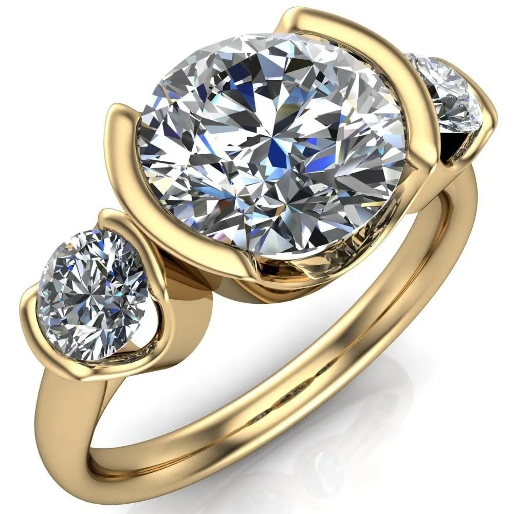 Teresa Round Center Stone Half Bezel Side Diamond 3 Stone Ring