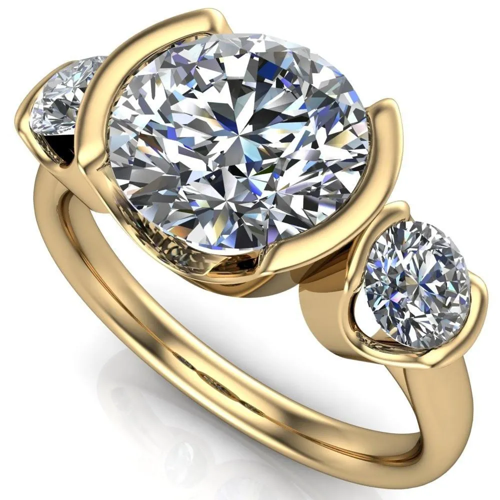 Teresa Round Center Stone Half Bezel Side Diamond 3 Stone Ring