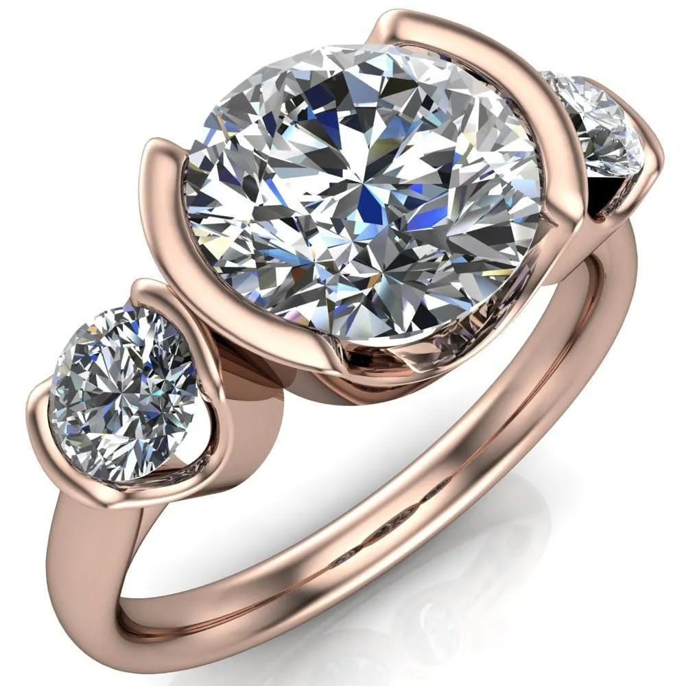 Teresa Round Center Stone Half Bezel Side Diamond 3 Stone Ring