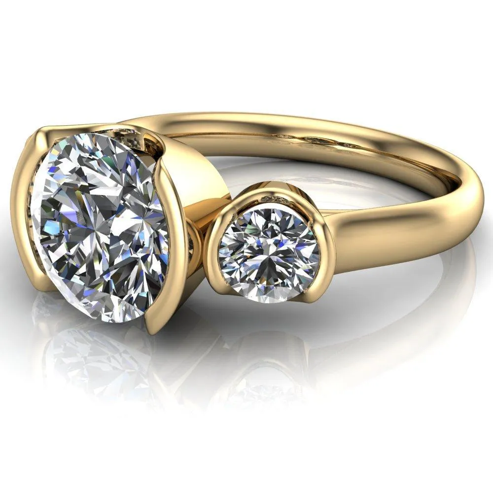 Teresa Round Center Stone Half Bezel Side Diamond 3 Stone Ring
