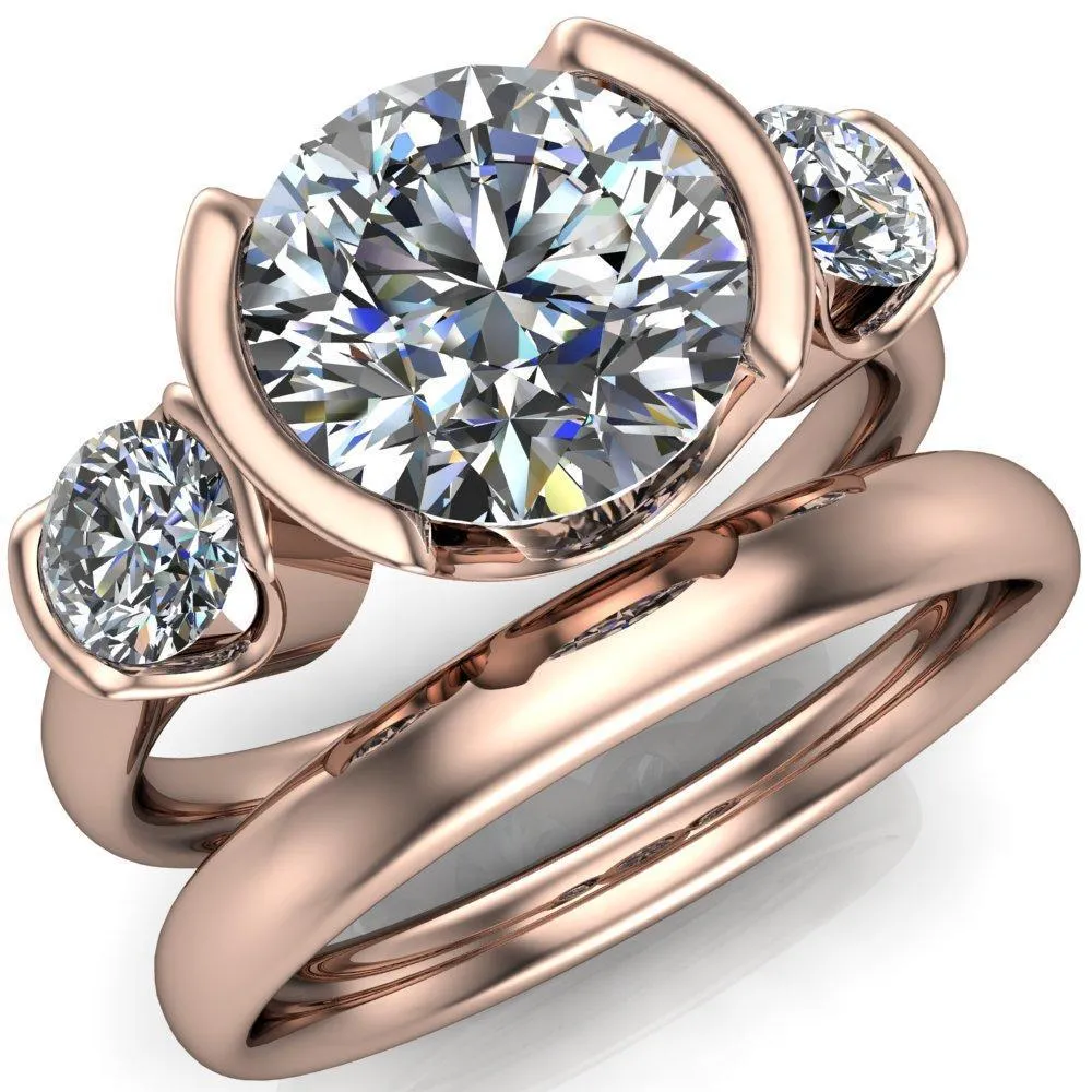 Teresa Round Center Stone Half Bezel Side Diamond 3 Stone Ring