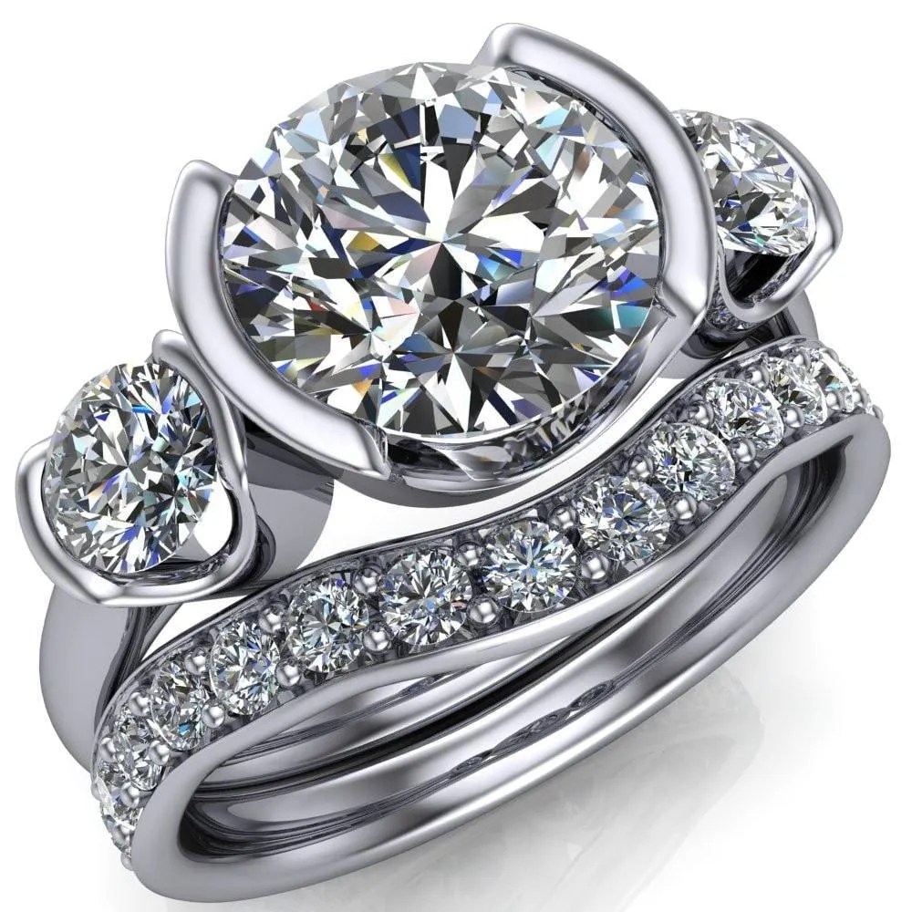 Teresa Round Center Stone Half Bezel Side Diamond 3 Stone Ring