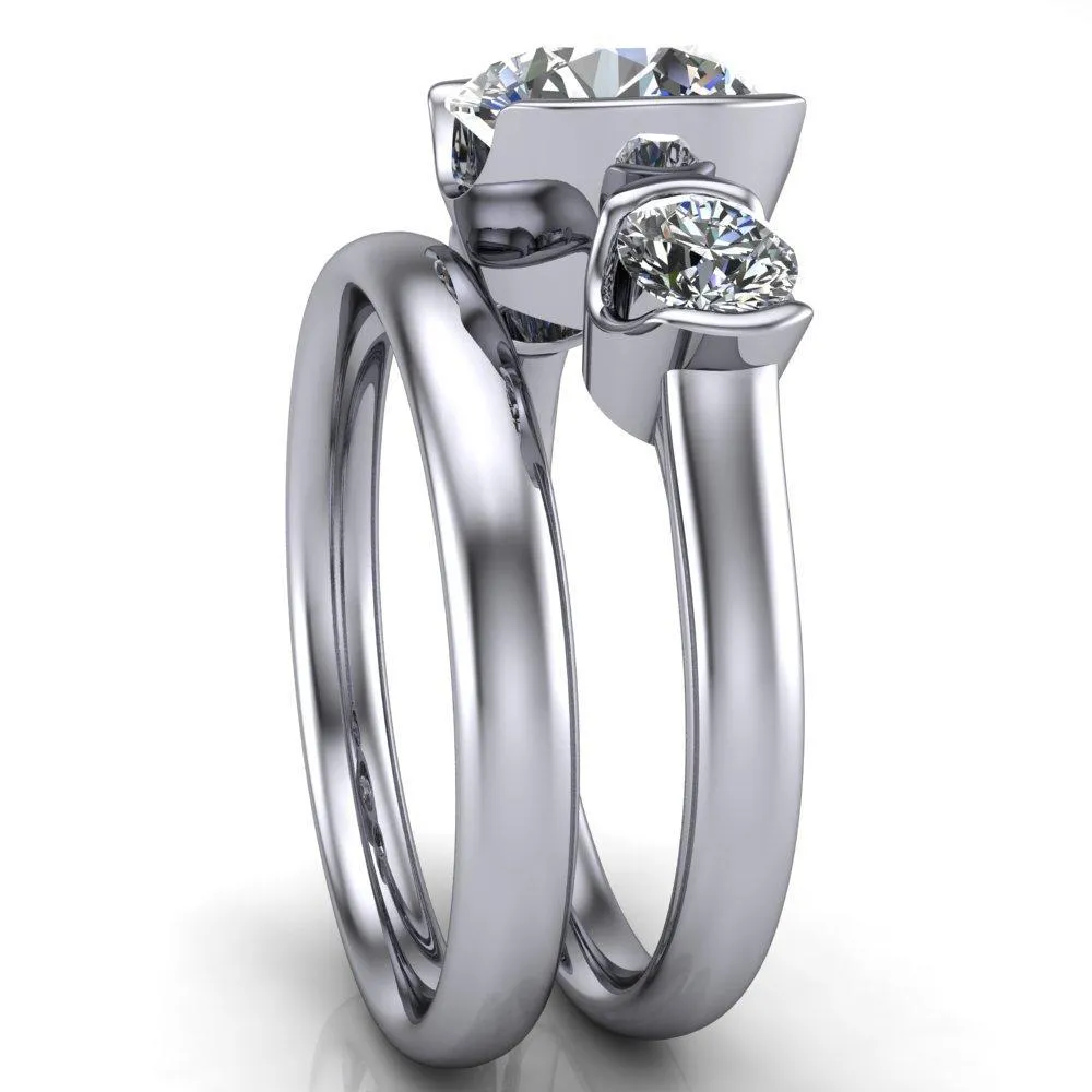 Teresa Round Center Stone Half Bezel Side Diamond 3 Stone Ring