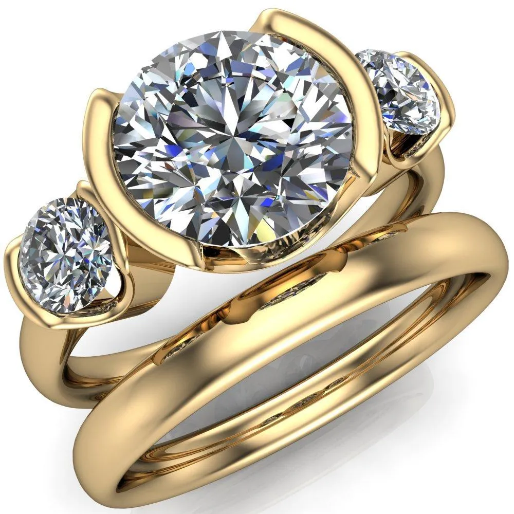 Teresa Round Center Stone Half Bezel Side Diamond 3 Stone Ring