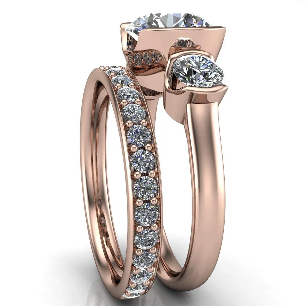 Teresa Round Center Stone Half Bezel Side Diamond 3 Stone Ring