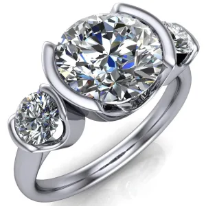 Teresa Round Center Stone Half Bezel Side Diamond 3 Stone Ring