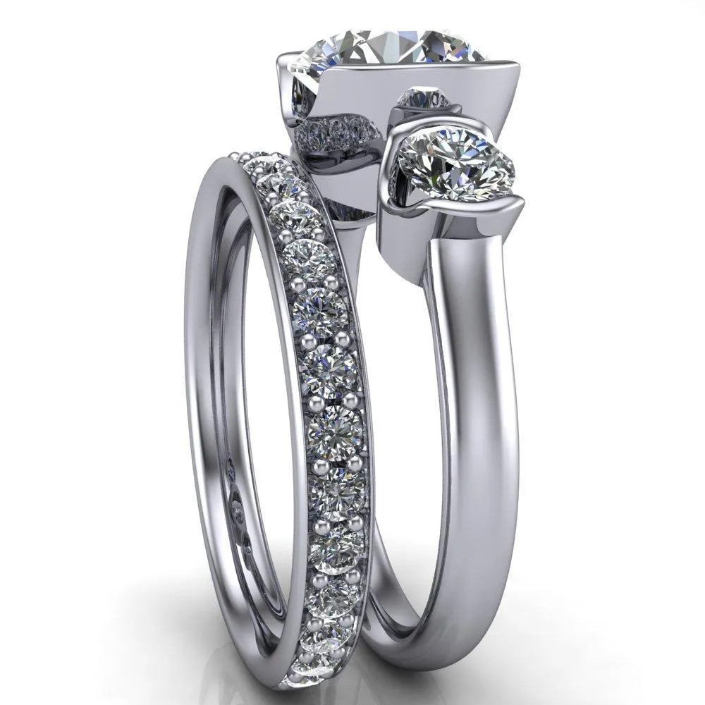 Teresa Round Center Stone Half Bezel Side Diamond 3 Stone Ring