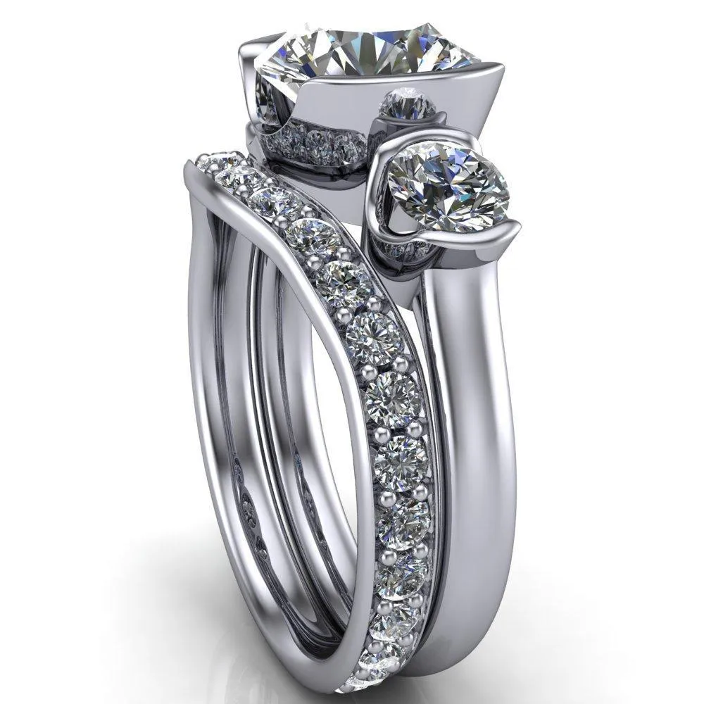 Teresa Round Center Stone Half Bezel Side Diamond 3 Stone Ring