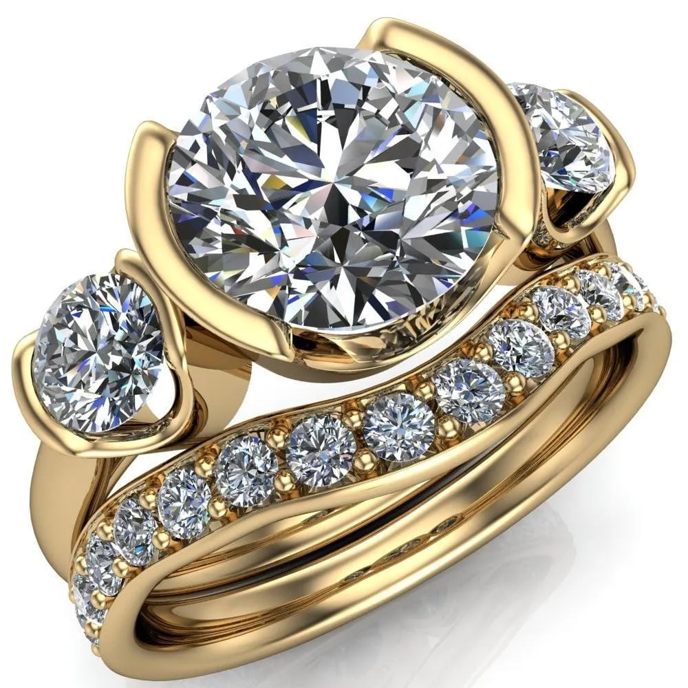 Teresa Round Center Stone Half Bezel Side Diamond 3 Stone Ring