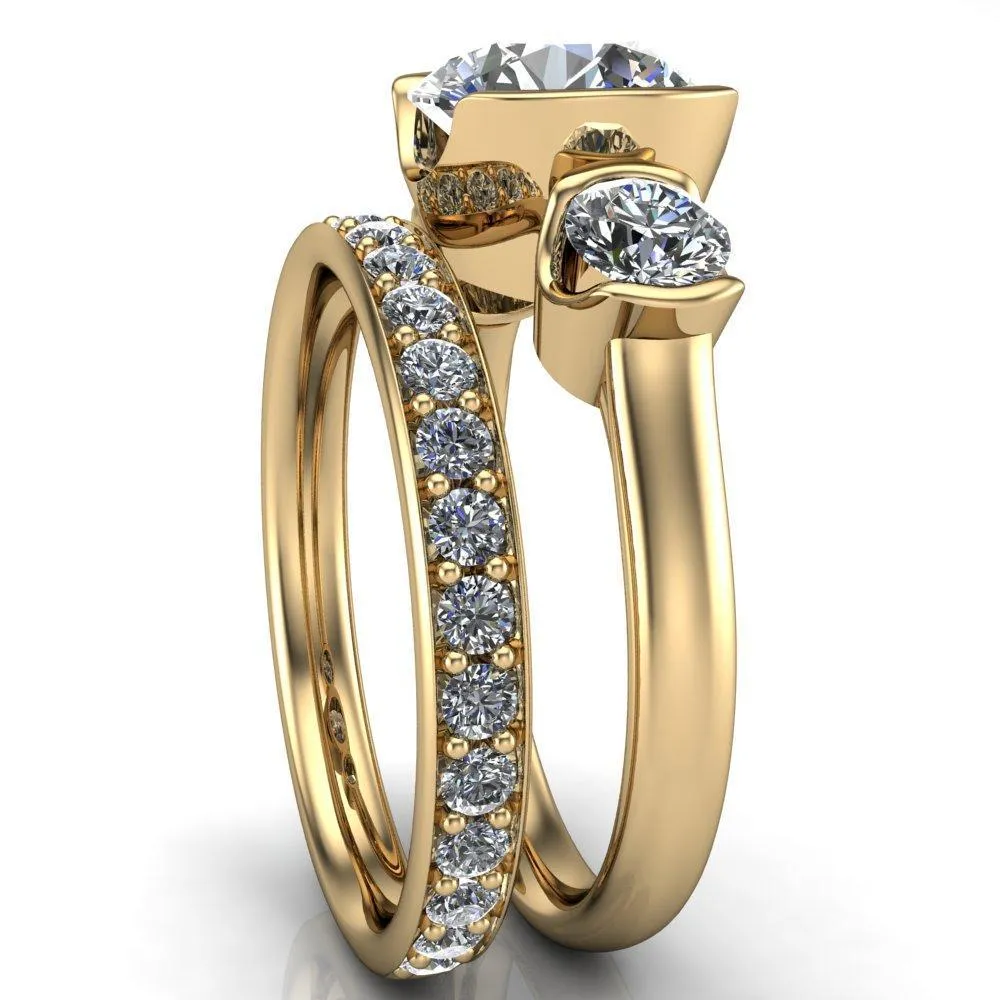 Teresa Round Center Stone Half Bezel Side Diamond 3 Stone Ring