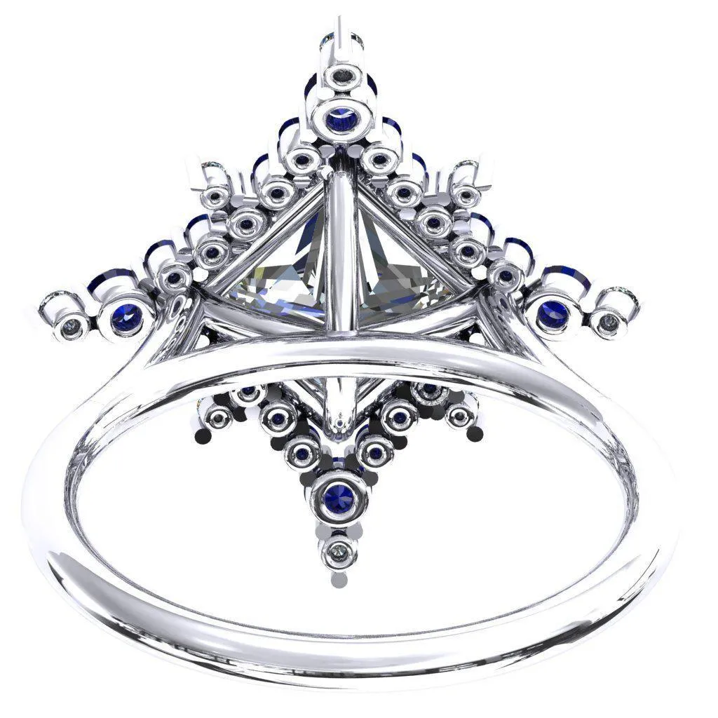 Thalim Princess/Square Moissanite 4-Point Star Blue Sapphire and Diamond Halo Ring ver. 2